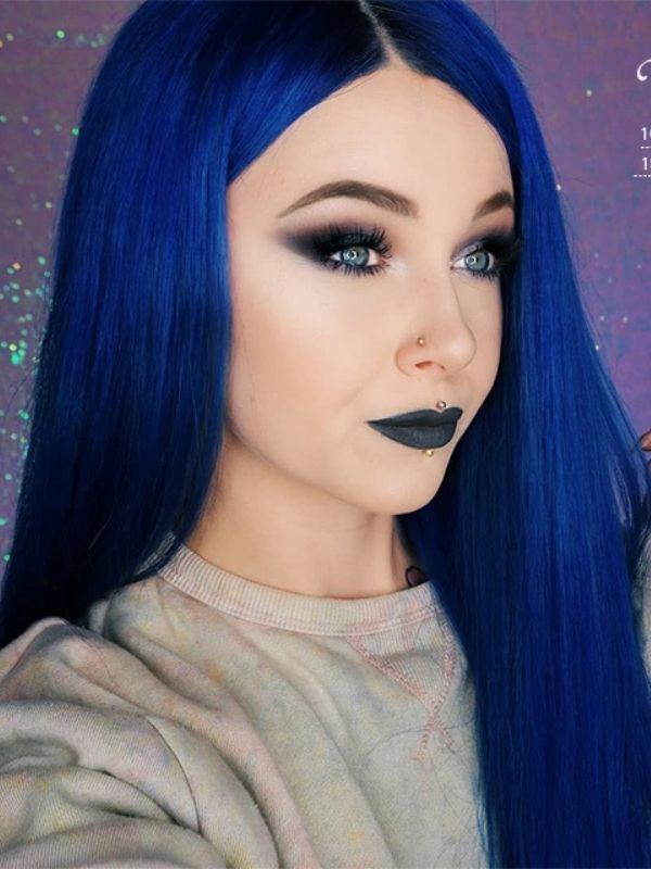 Blue Middle Part Lace Front Human Hair Wig Sarah01