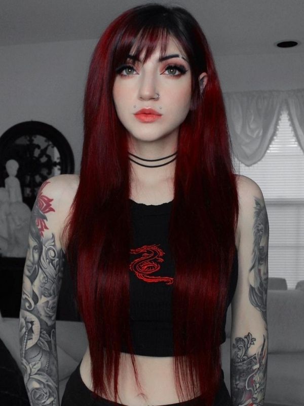 Black to Red Middle Part Lace Front Human Hair Wig Vanessa