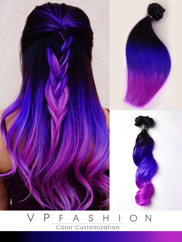 Mermaid Lila Ombre Remy Echthaar Clip in Extensions C045