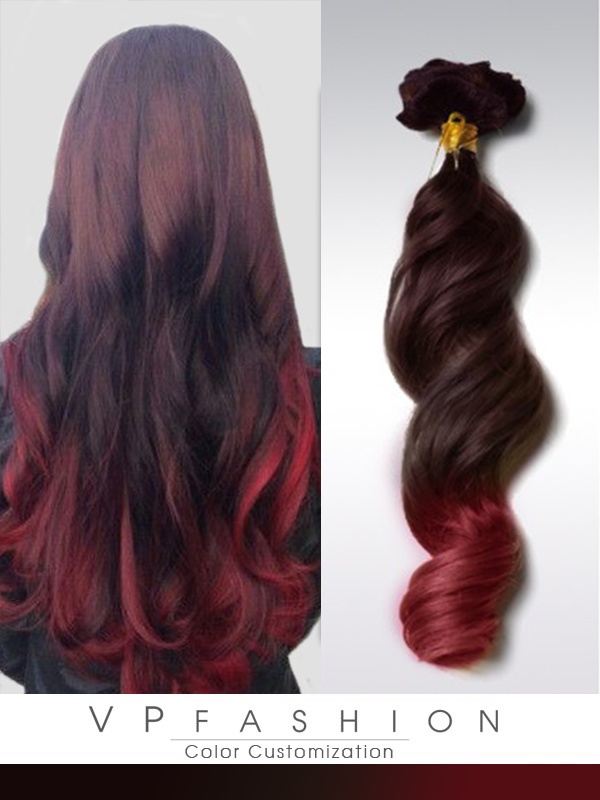 schwarzbraun rot ombre Clip in Extensions R021