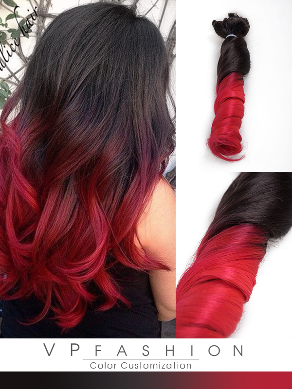 Schwarz nach Flamme rot Ombre Clip in Extensions C054