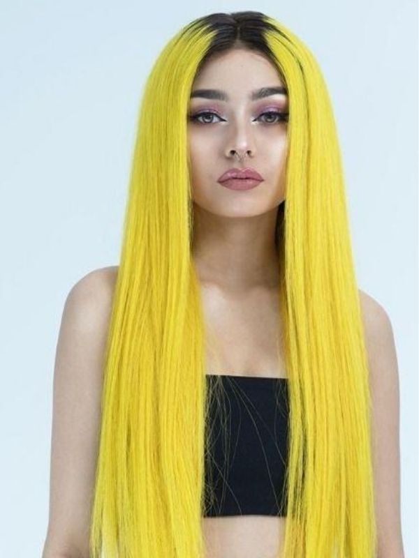 Black to Yellow Middle Part Lace Front Human Hair Wig W58