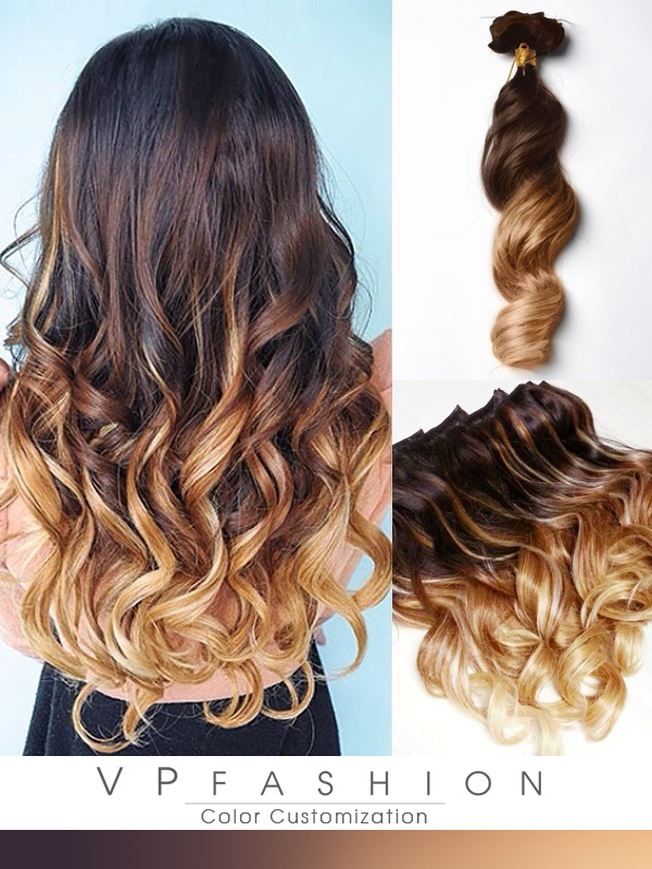 2-Tone Ombre Remy Haar Mit Clips Extensions M003