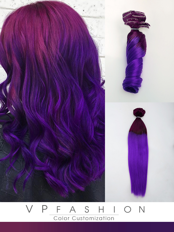 Dunkelrot Lila Farbige Ombre Clip in Extensions C077